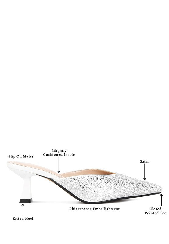 Aldora Rhinestones Embellished Satin Mules