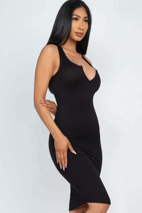 Split Neck Tank Mini Bodycon Dress