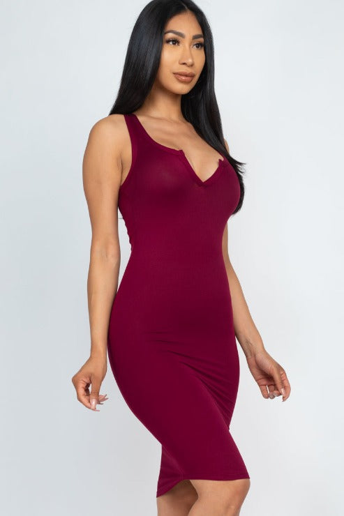 Split Neck Tank Mini Bodycon Dress