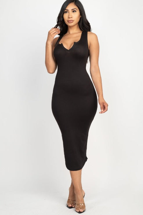 Split Neck Tank Midi Dress