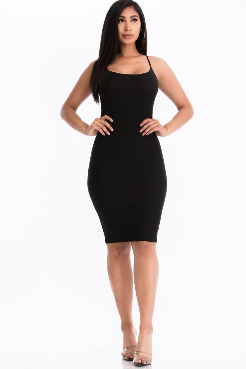 Thin Strap Ribbed Cami Soft Bodycon Dress
