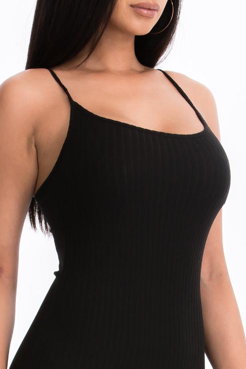 Thin Strap Ribbed Cami Soft Bodycon Dress