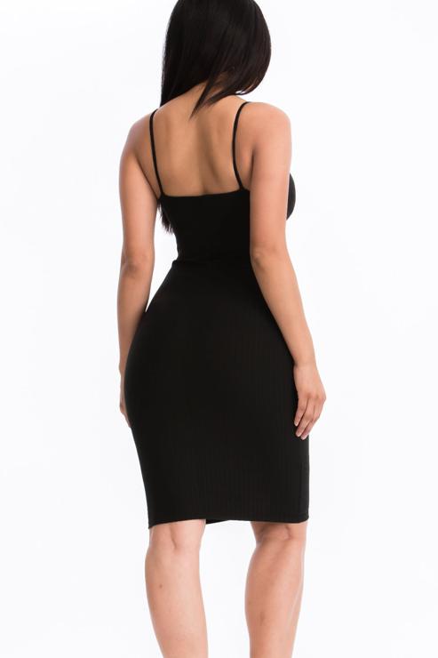 Thin Strap Ribbed Cami Soft Bodycon Dress