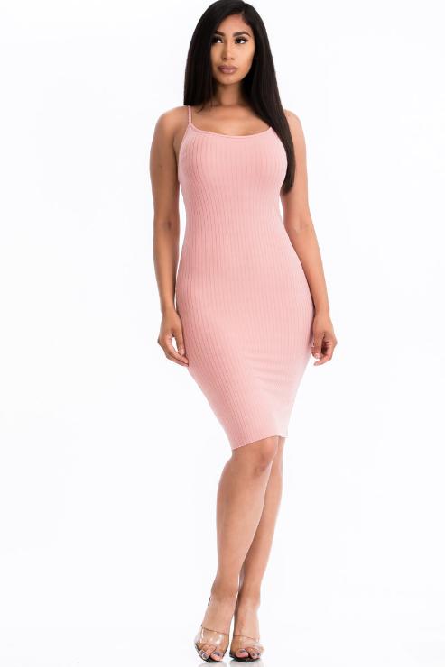 Thin Strap Ribbed Cami Soft Bodycon Dress