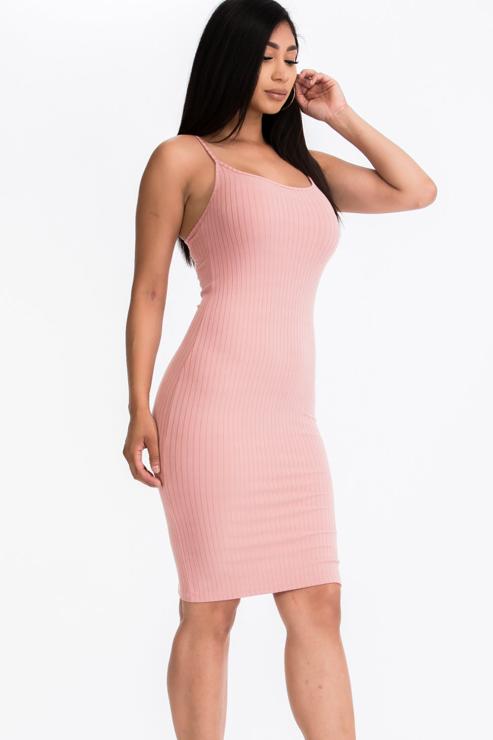 Thin Strap Ribbed Cami Soft Bodycon Dress