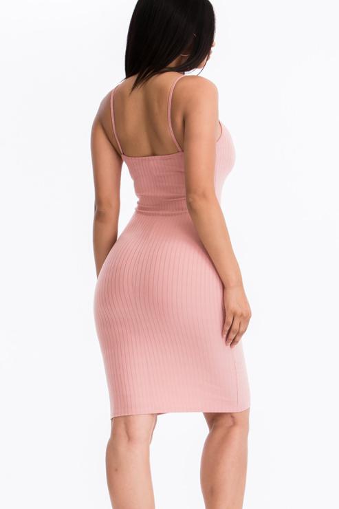 Thin Strap Ribbed Cami Soft Bodycon Dress