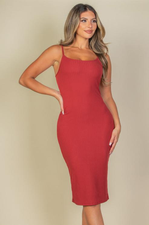 Thin Strap Ribbed Cami Soft Bodycon Dress