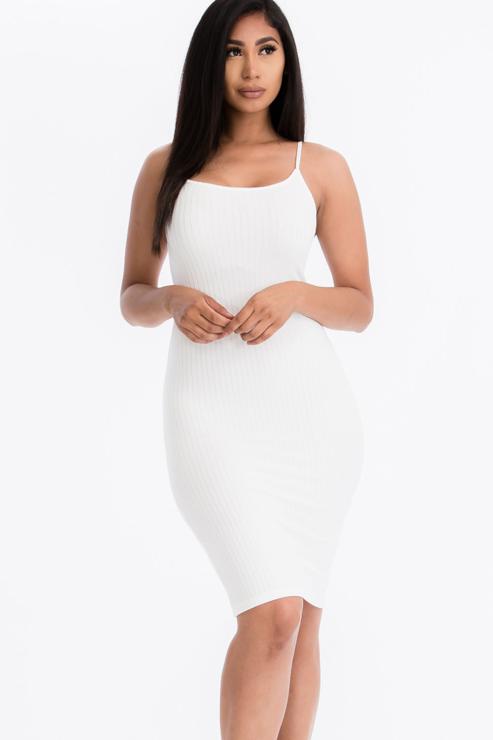 Thin Strap Ribbed Cami Soft Bodycon Dress