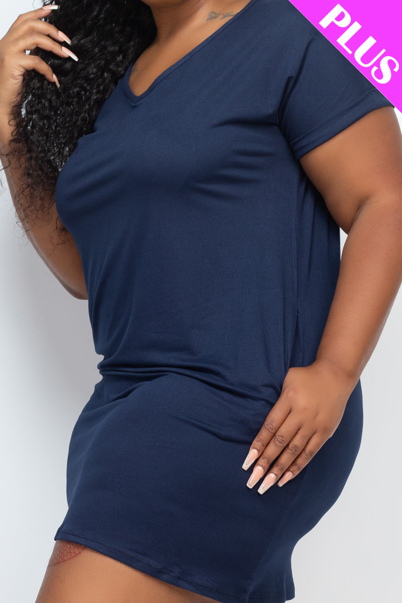 Plus Size Cap Sleeve Pocket Mini Dress