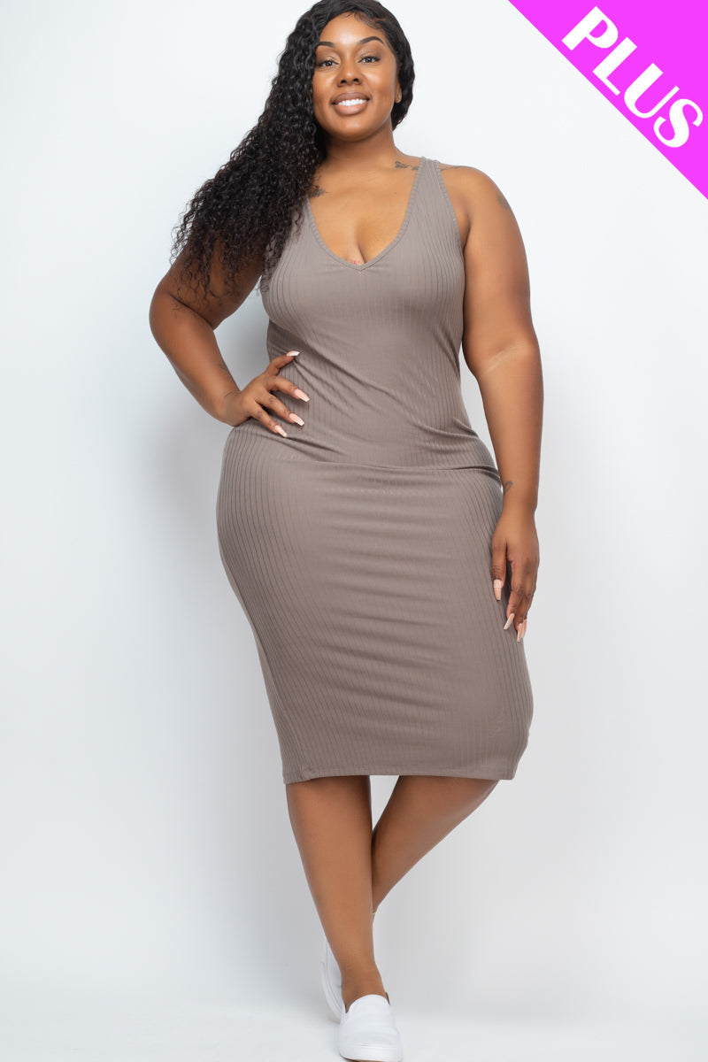 Plus Size Ribbed Sleeveless Bodycon Dress