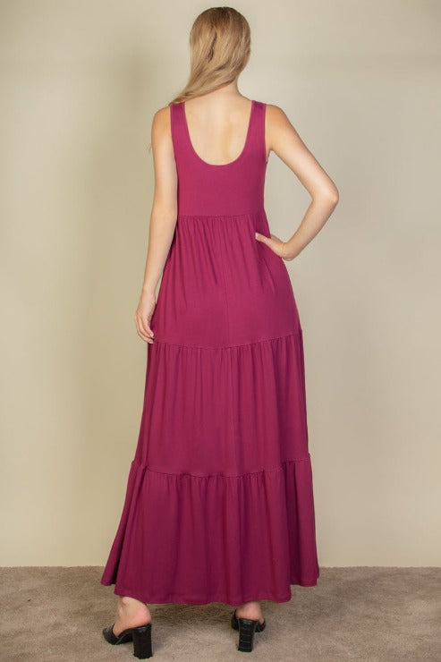 Solid Layered Hem Maxi Dress