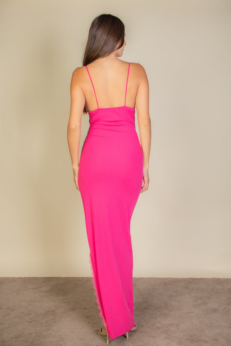 Eyelash Lace Trim High Split Party Dress