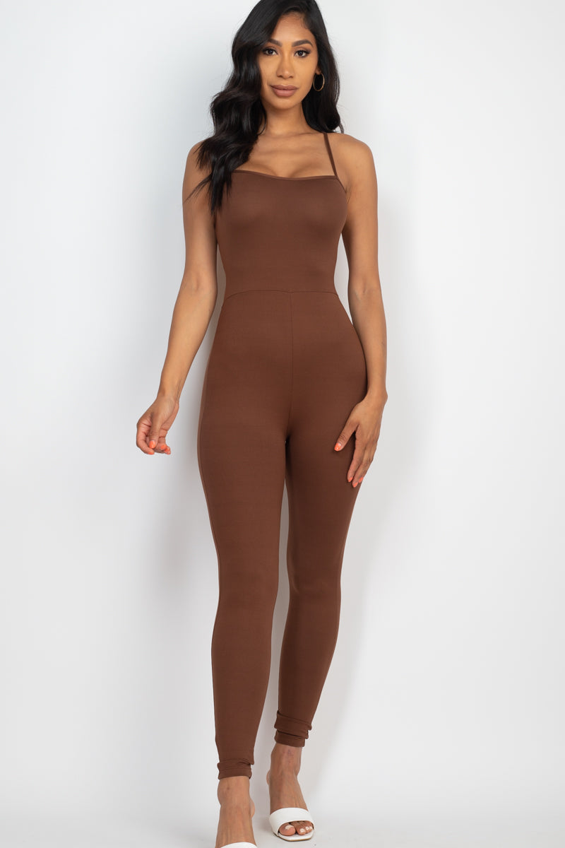 Criss-Cross Open Back Bodycon Jumpsuit
