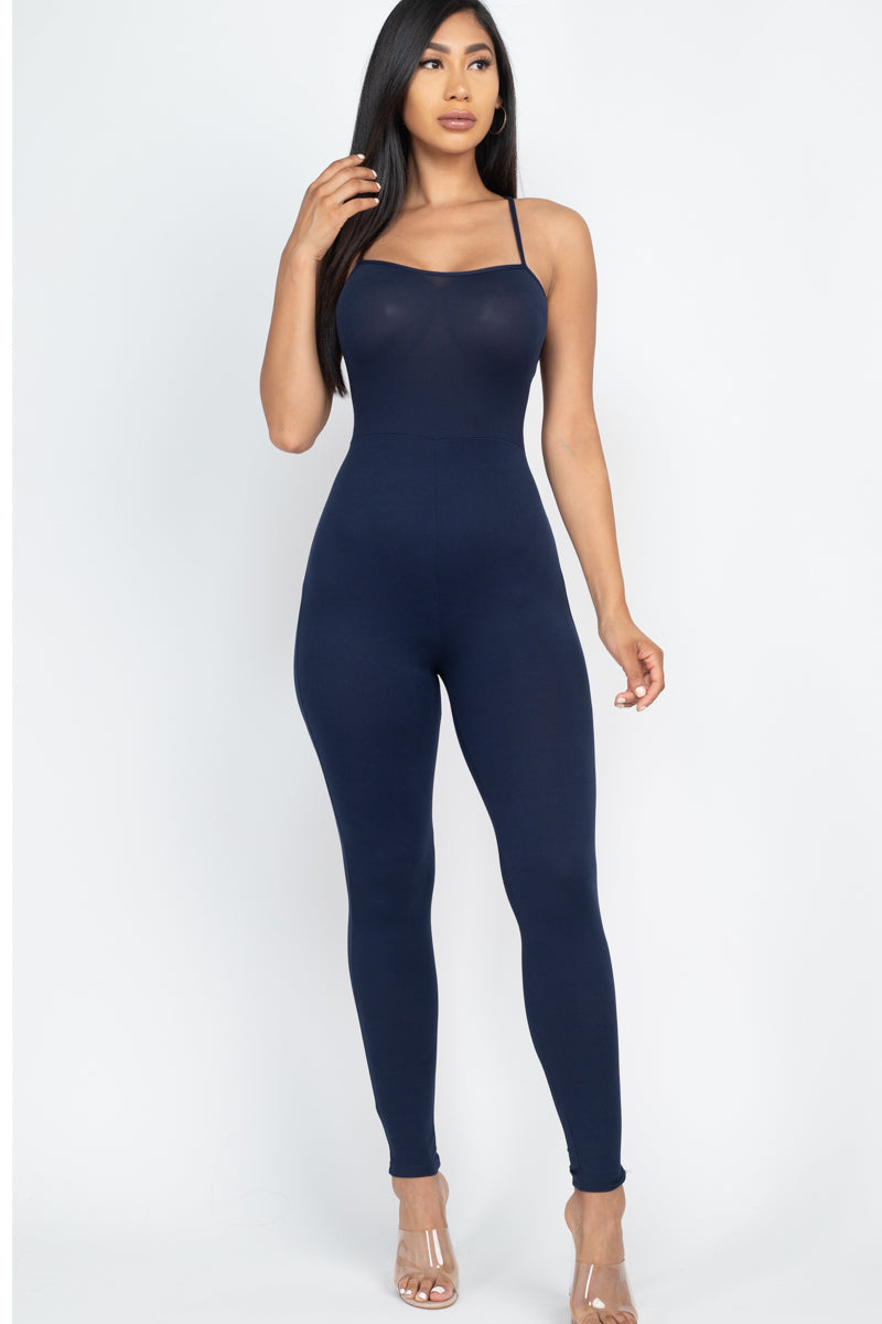 Criss-Cross Open Back Bodycon Jumpsuit