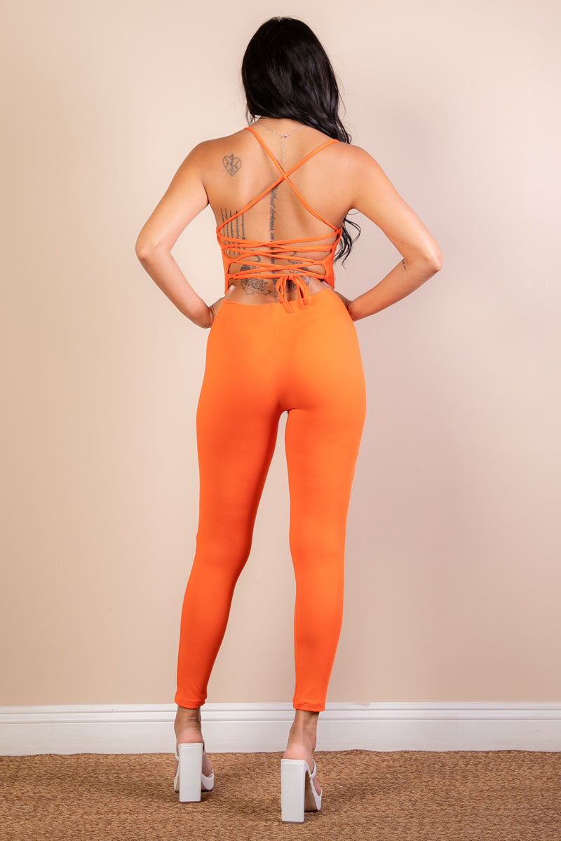 Criss-Cross Open Back Bodycon Jumpsuit