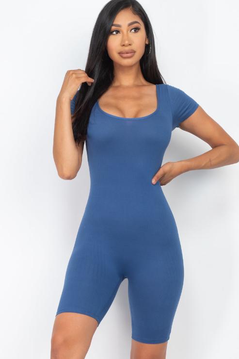 Short Sleeve Scoop Neck Bodycon Romper