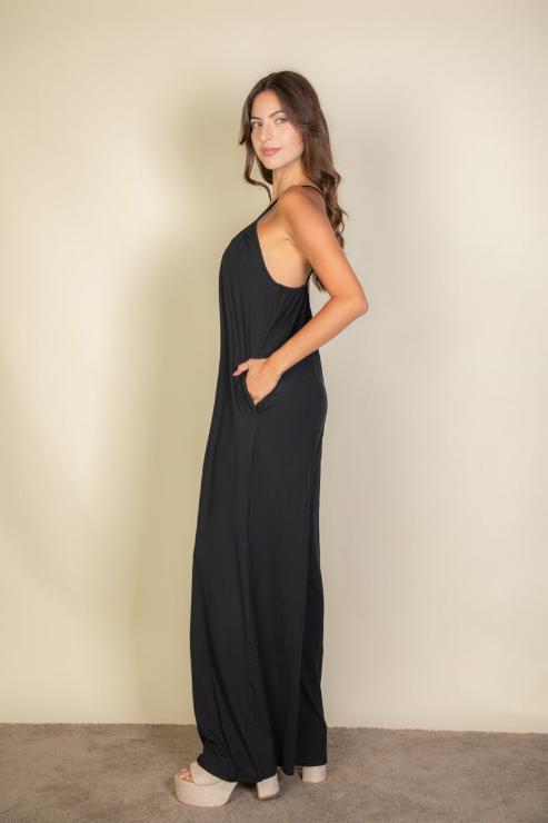 Spaghetti Strap Solid Wide Leg Jumpsuit