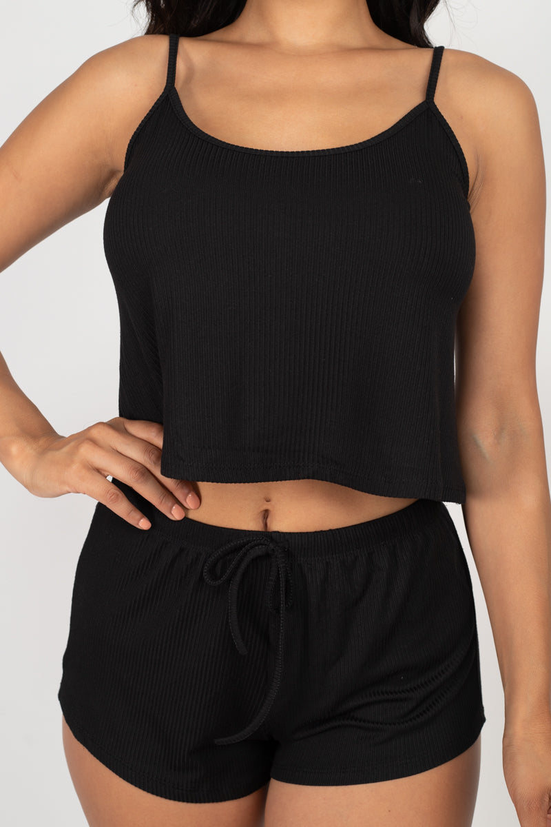Ribbed Strappy Top & Shorts Set