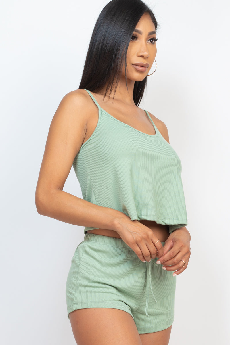 Ribbed Strappy Top & Shorts Set
