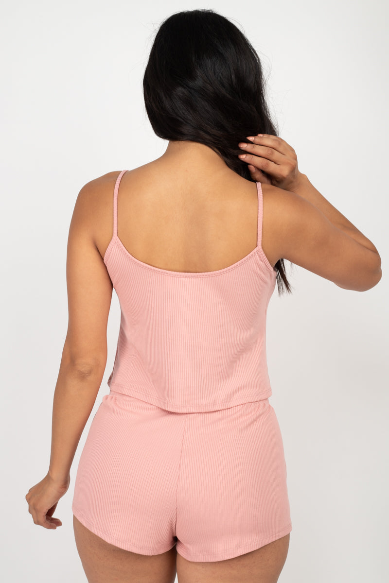 Ribbed Strappy Top & Shorts Set