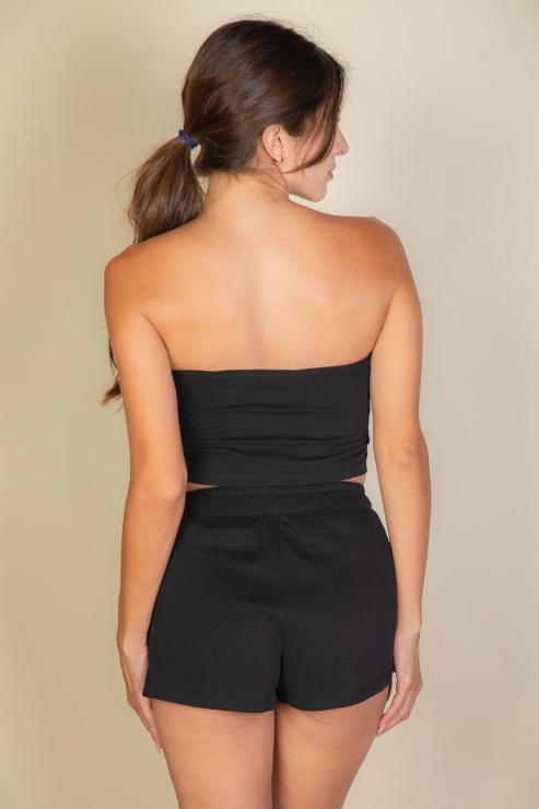 Terry Cloth Tube Top And Shorts Two Piece Set