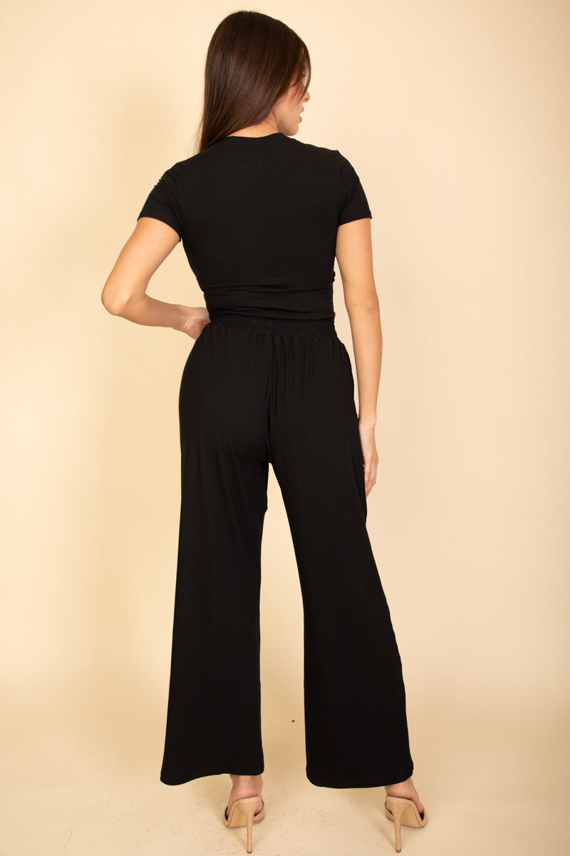 Relaxed Fit Short Sleeve Top and Wide-Leg Casual Pants Set