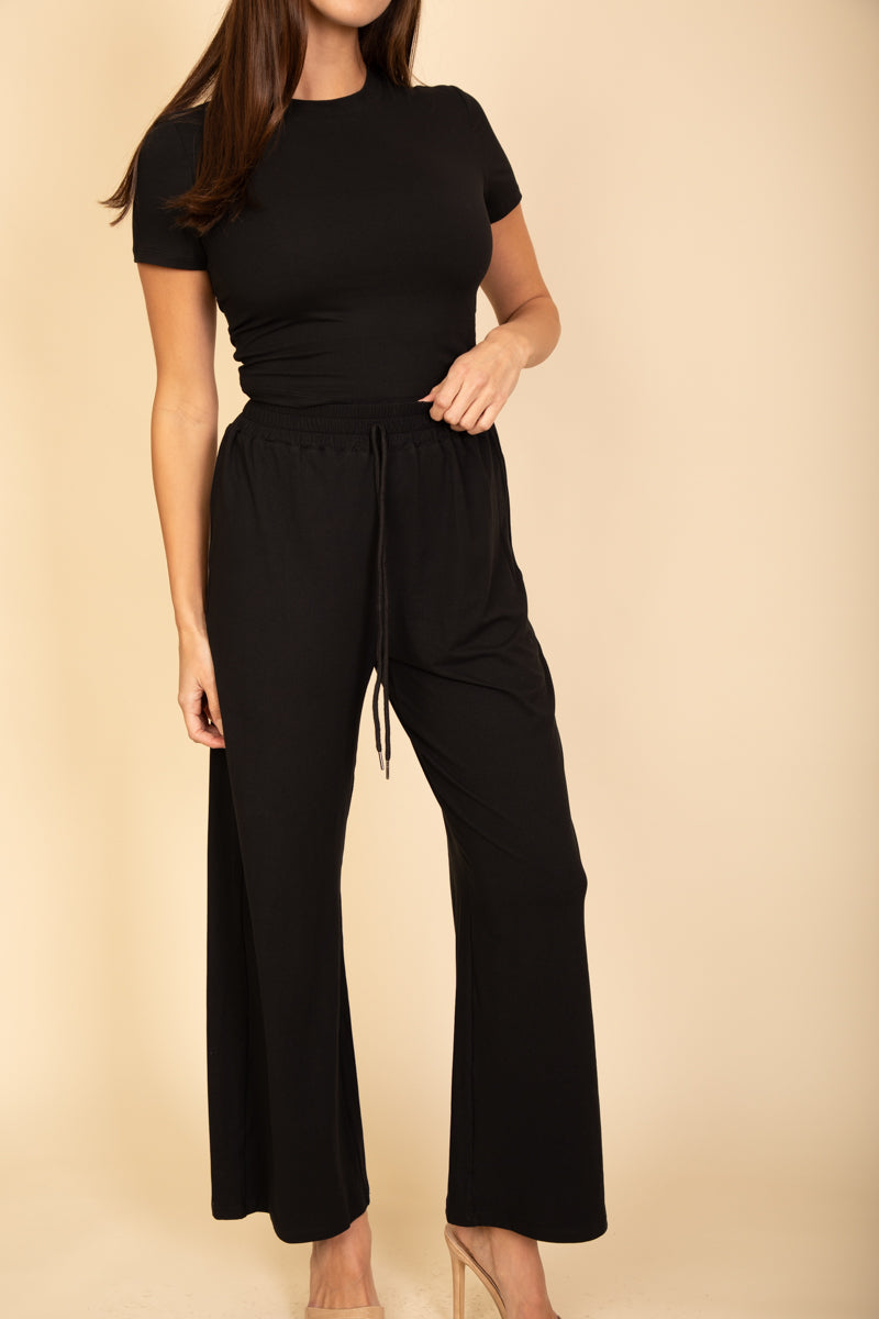 Relaxed Fit Short Sleeve Top and Wide-Leg Casual Pants Set