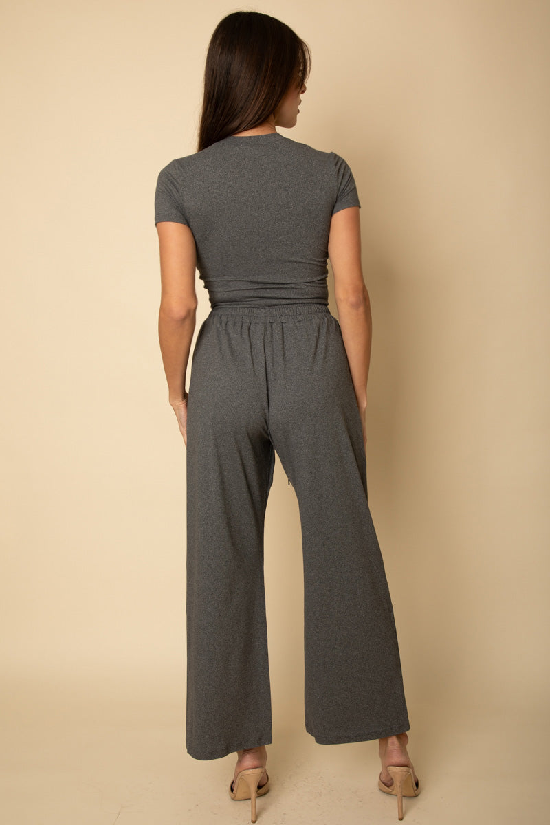 Relaxed Fit Short Sleeve Top and Wide-Leg Casual Pants Set