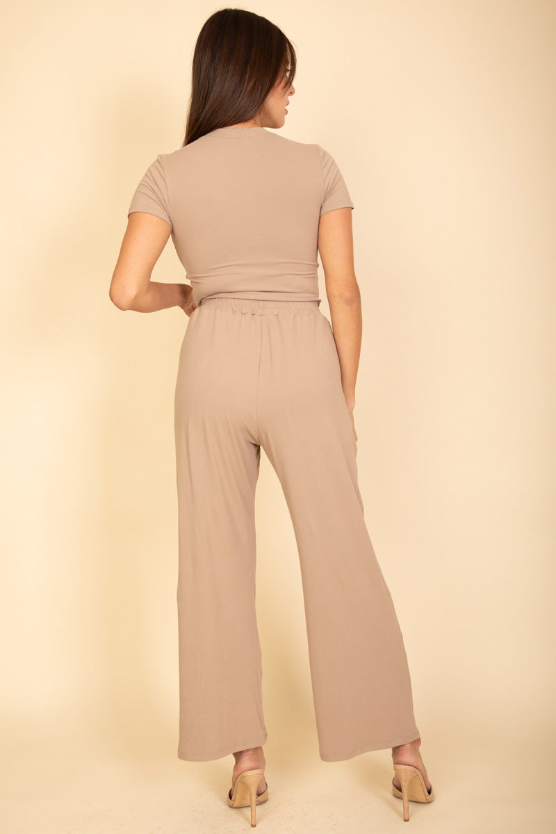 Relaxed Fit Short Sleeve Top and Wide-Leg Casual Pants Set