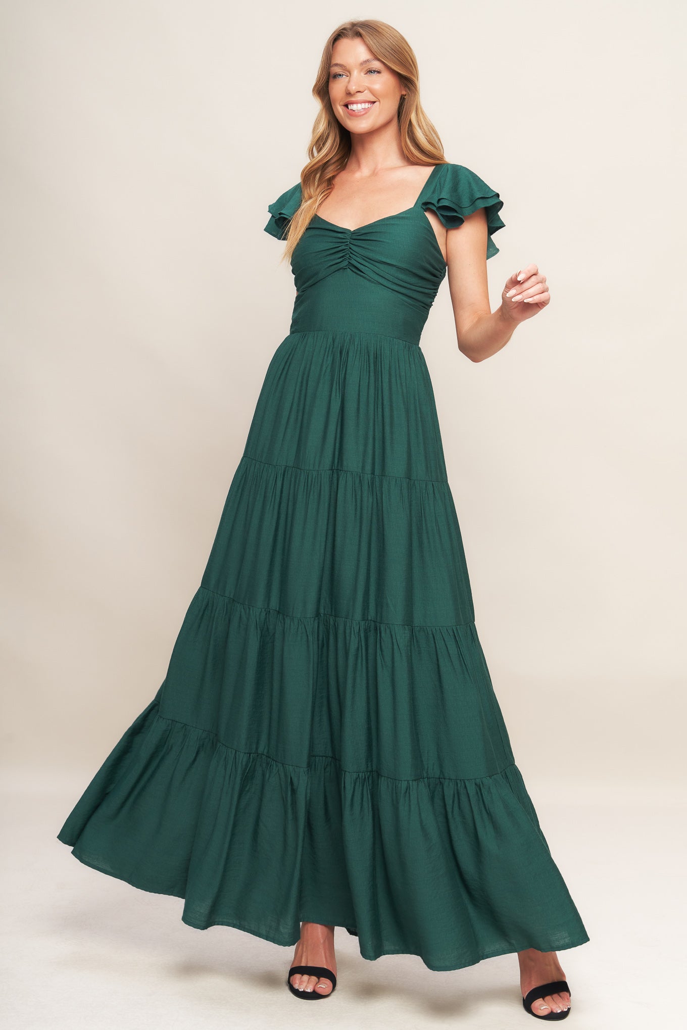 Summer Forest Green Woven Maxi Dress