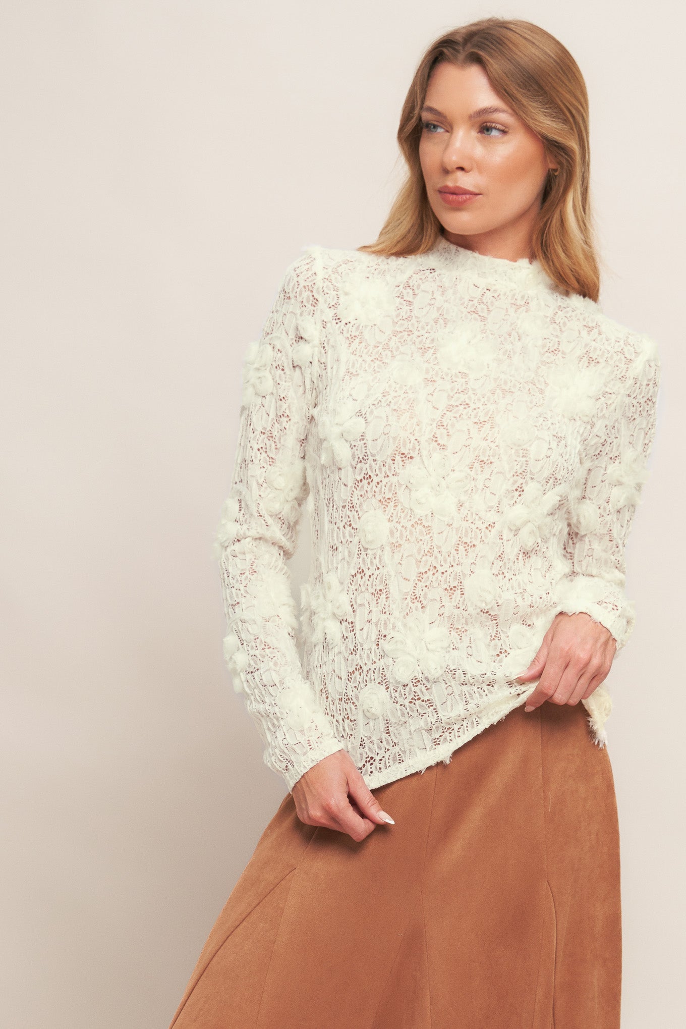 Romantic Sheer Floral Long Sleeve Top