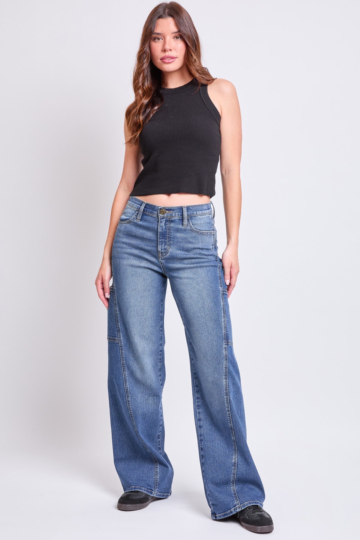 Women's High Rise Loose Fit Wide Leg Cargo Jeans