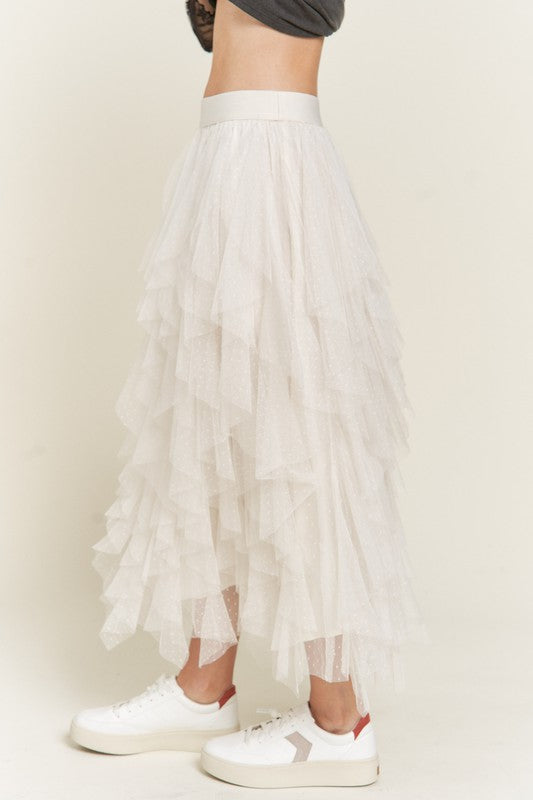 Plus Size Layer Polka Dot Mesh Lined Midi Skirt