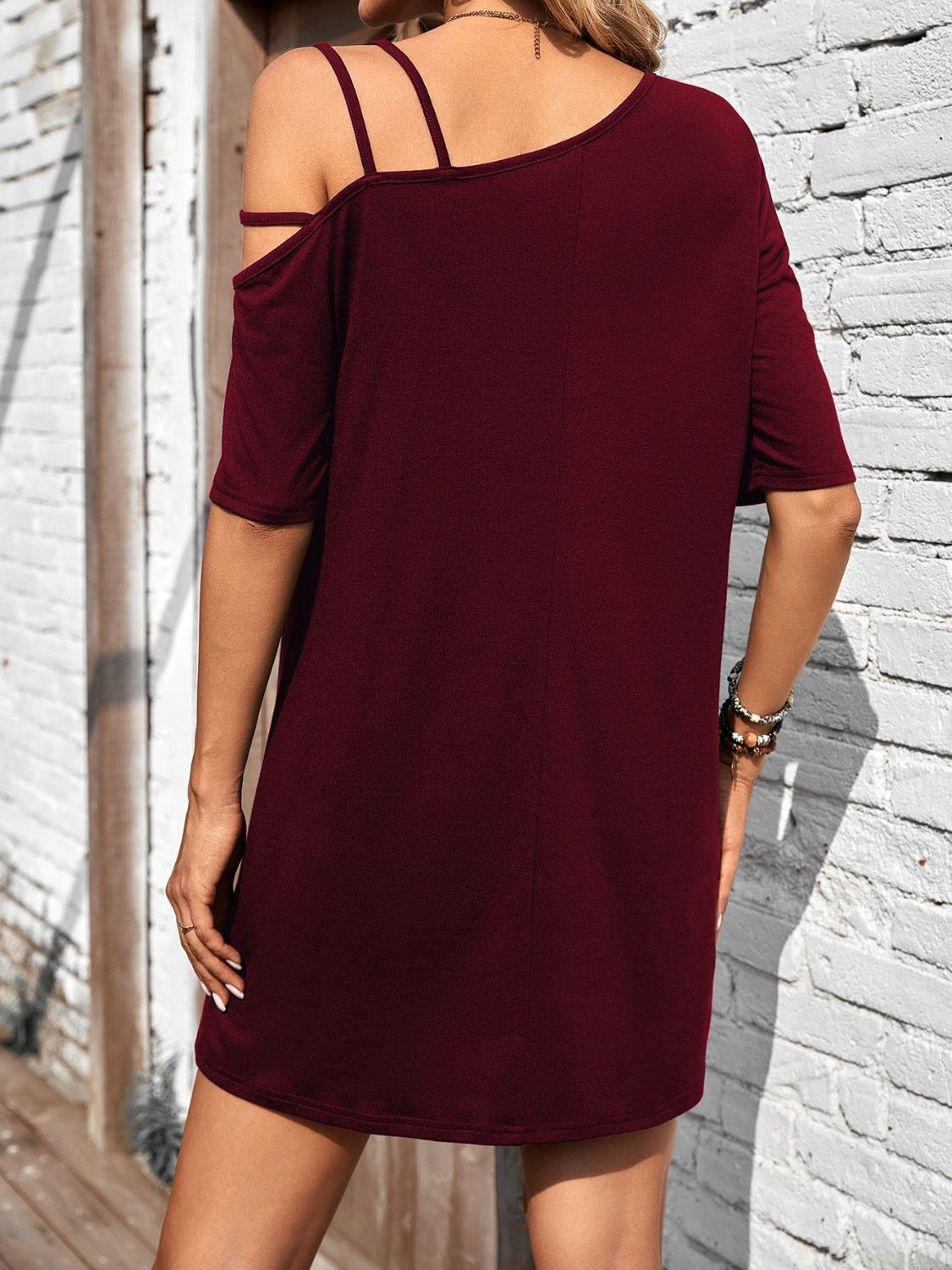 Mini Dress With Asymmetrical Neck Half Shoulder Out Sleeve