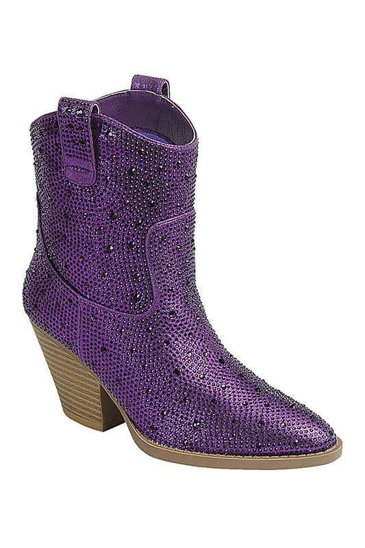 Rhinestone Bedazzled Western Ankle Boots