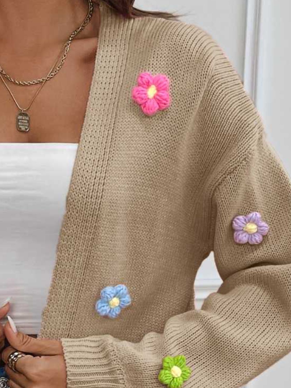 Floral Long Sleeve Open Front Short Cardigan