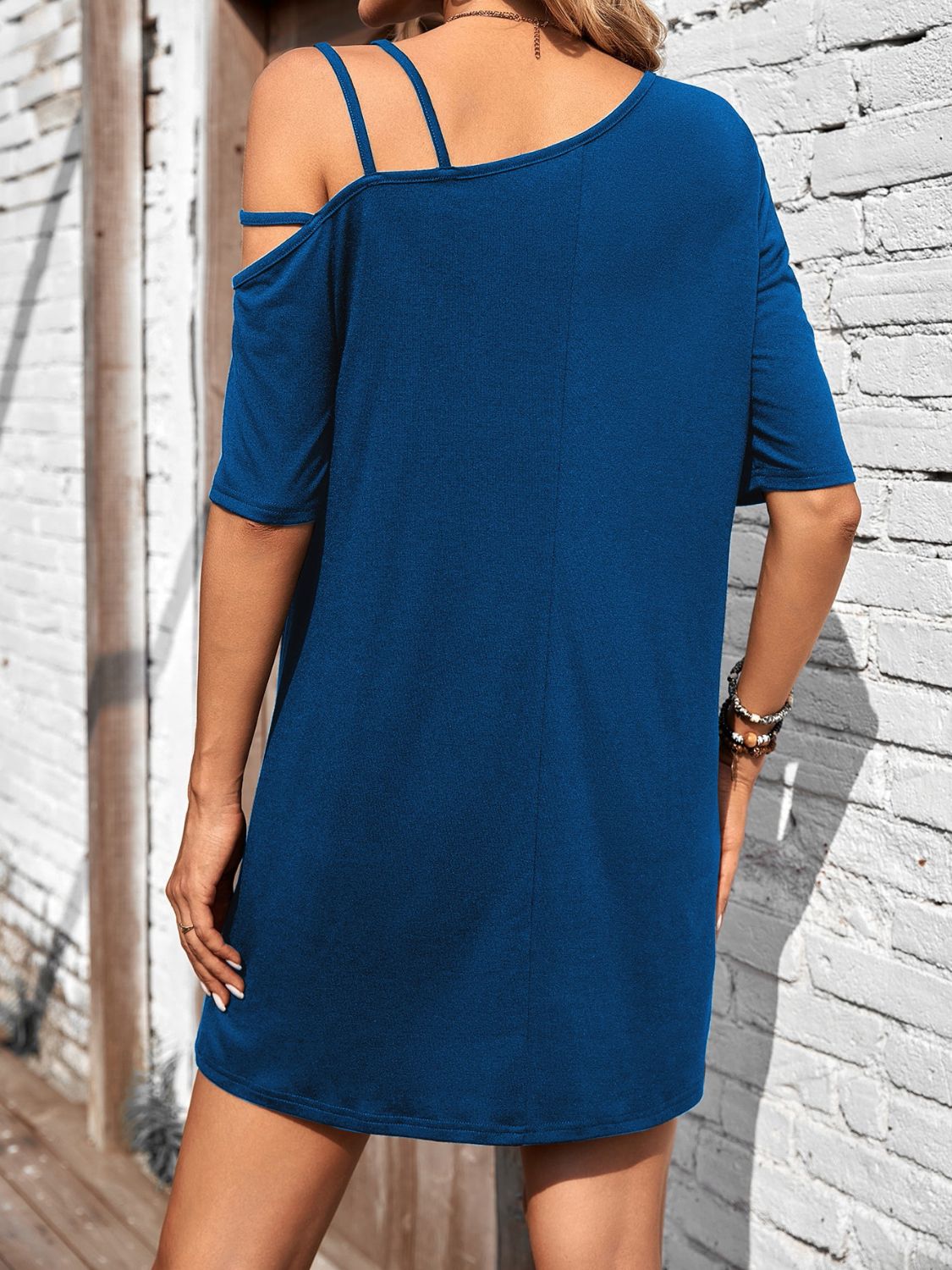 Mini Dress With Asymmetrical Neck Half Shoulder Out Sleeve