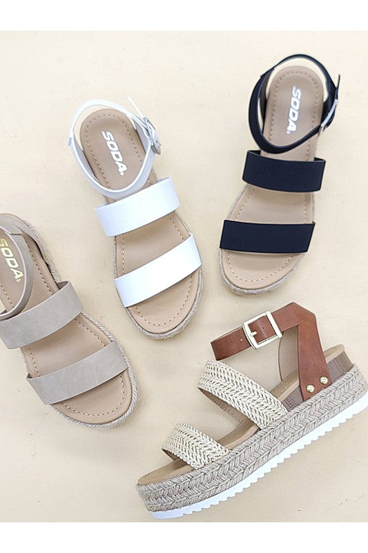 Summer Wedge Sandal Triple Strap Ankle Buckle