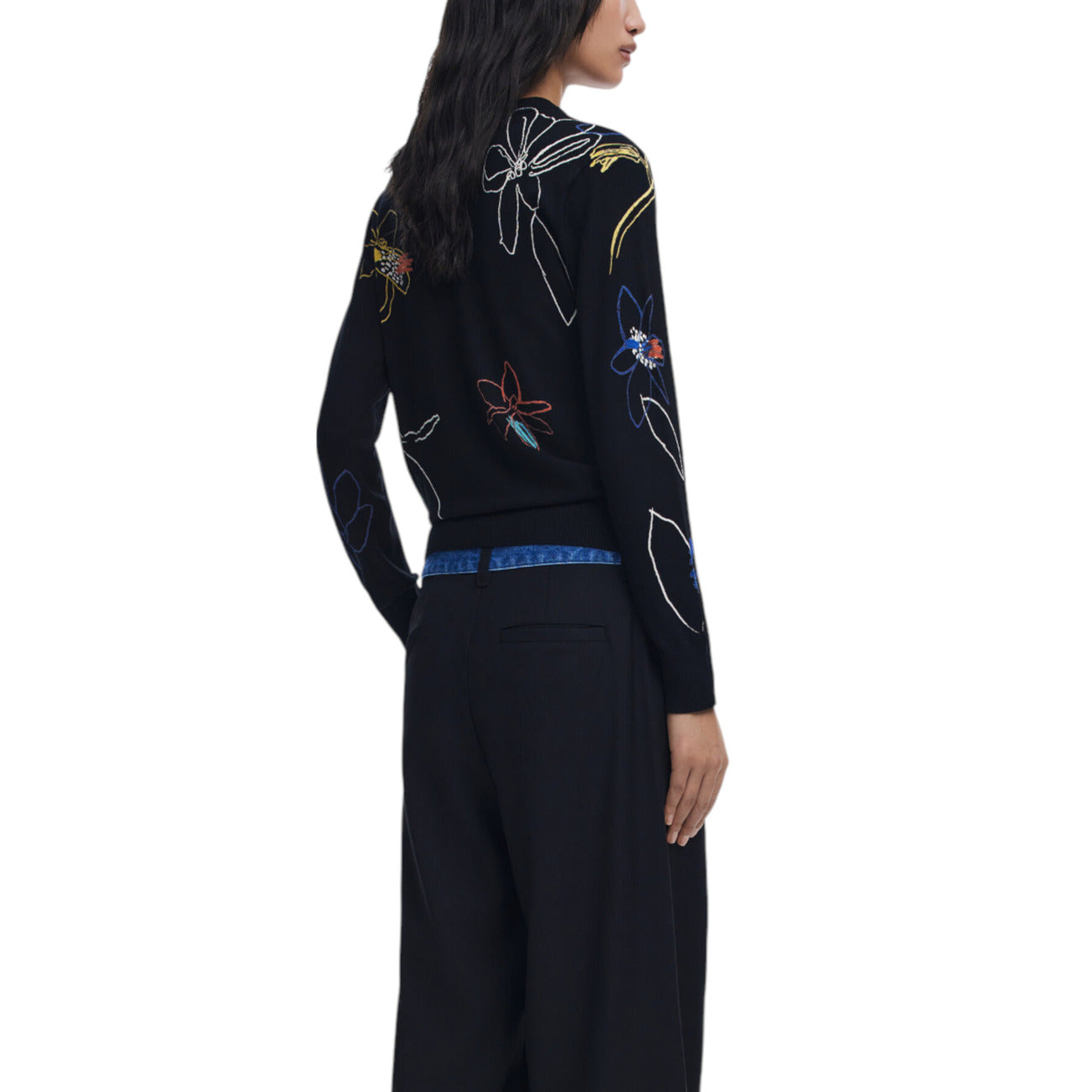 Desigual Women Knitwear Fine Sweater with Floral Strokes