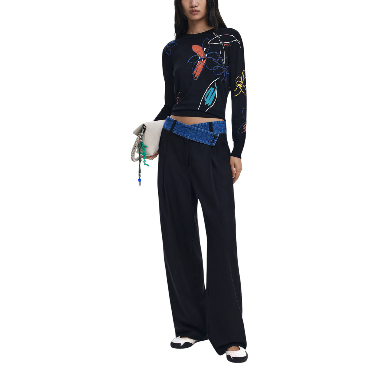 Desigual Women Knitwear Fine Sweater with Floral Strokes