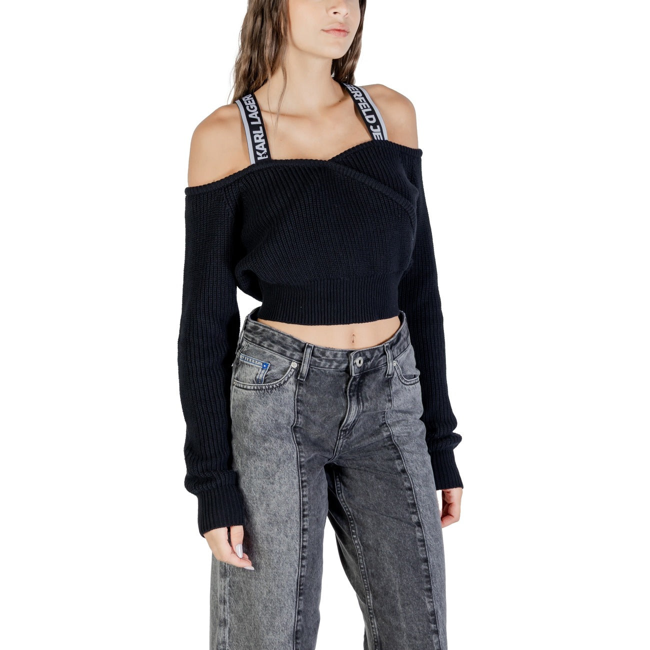 Karl Lagerfeld Women Off The Shoulders Knitwear With Suspenders