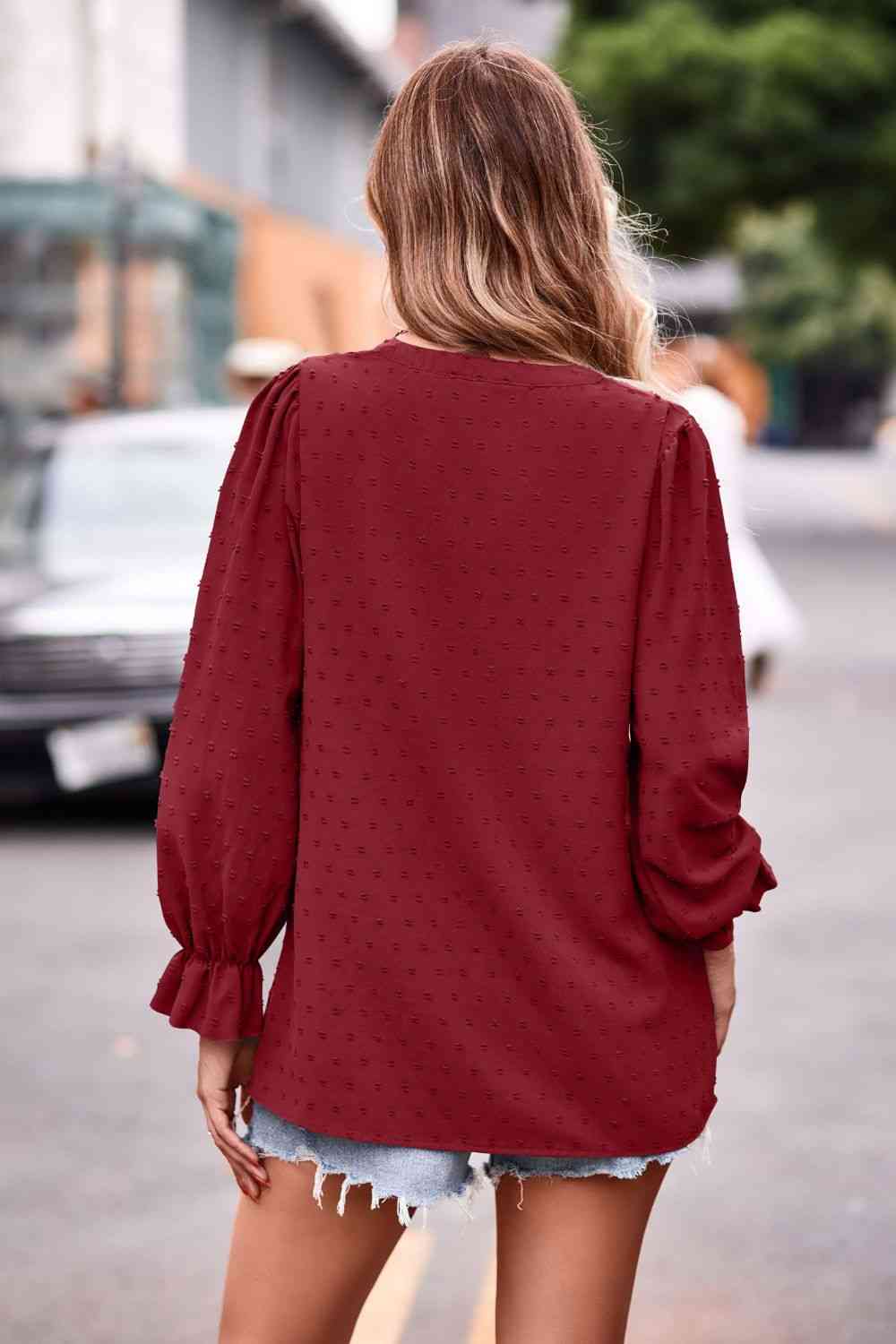 V Neck Bishop Sleeve Blouse