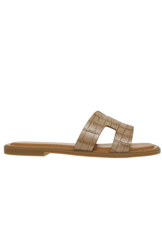 Flat Flip Flop Slides Crocodile Leather