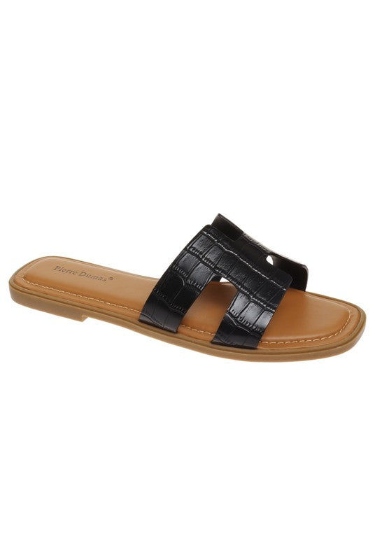 Flat Flip Flop Slides Crocodile Leather