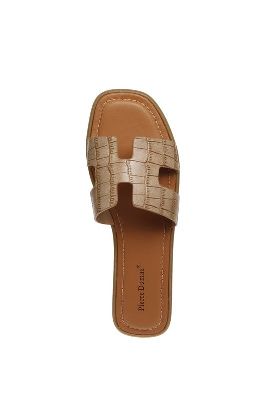 Flat Flip Flop Slides Crocodile Leather