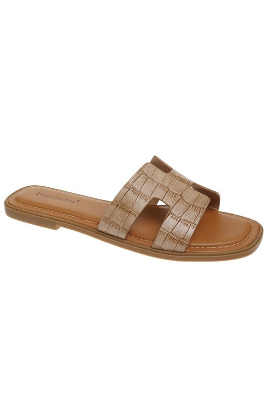 Flat Flip Flop Slides Crocodile Leather