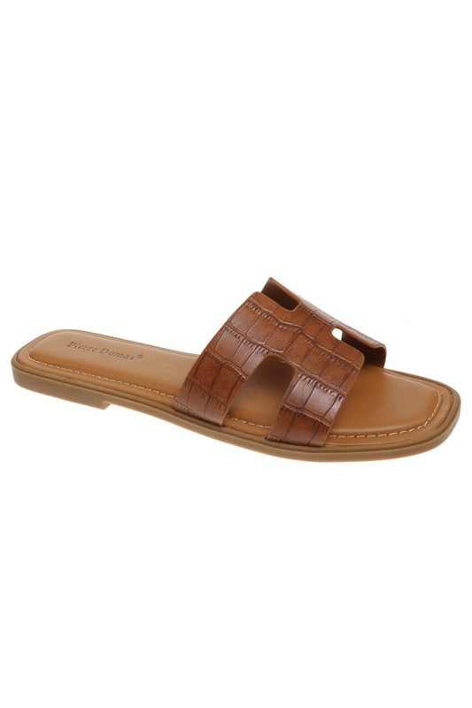 Flat Flip Flop Slides Crocodile Leather
