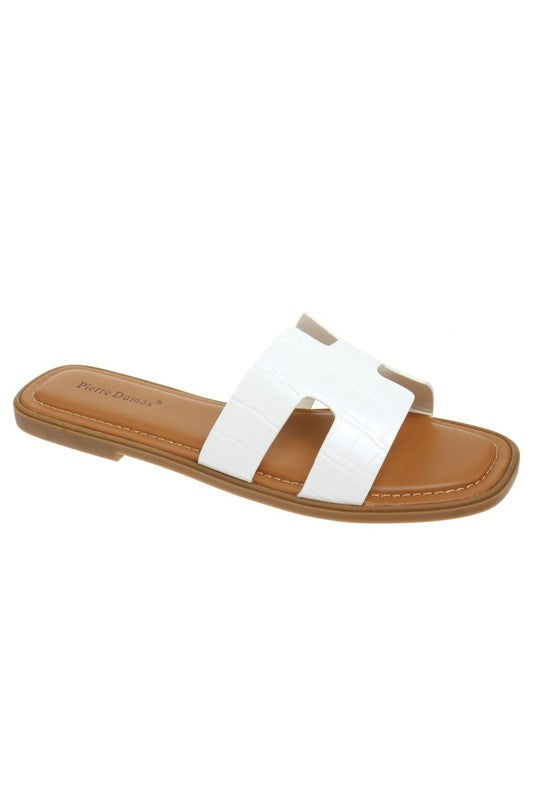 Flat Flip Flop Slides Crocodile Leather