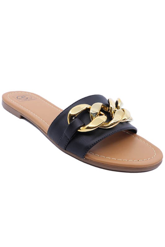 Flat Sandals Gold Chain Link Embellishment
