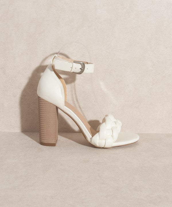 Thick Heel White Dressy Casual Sandals - Ankle Strap Closure
